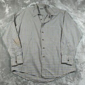Gitman Bros Shirt Mens Large White Plaid Check Button Up Long Sleeve USA Cotton